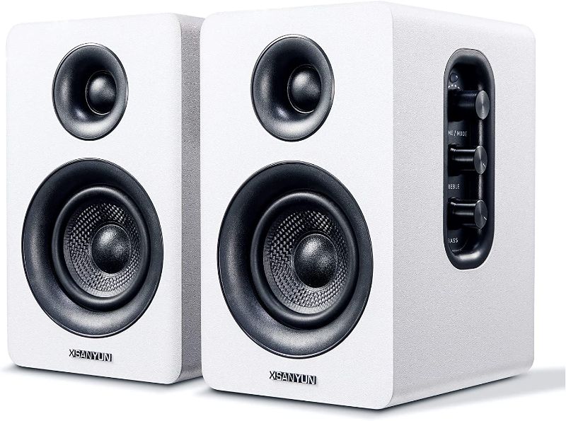 Photo 1 of Sanyun SW208 3" Active Bluetooth 5.0 Bookshelf Speakers – 60W Carbon Fiber Speaker Unit - Built-in 24bit DAC - Dynamic 3D Surround Sound – 2.0 Computer PC Monitor Gaming Speakers (Pair, White)
