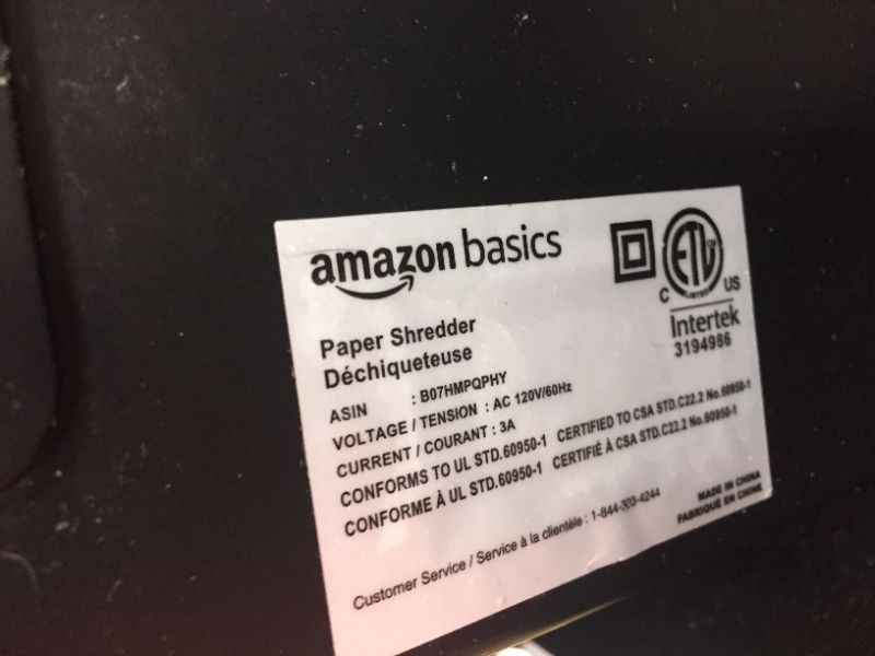 Photo 3 of Amazon Basics 12-Sheet Cross-Cut Paper and Credit Card Home Office Shredder --- loud mechanical grinding sound 