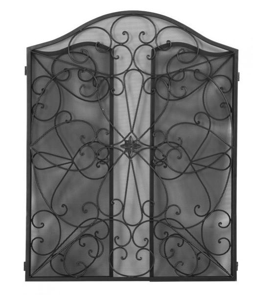 Photo 1 of Retro Wrought Iron Casting Fireplace Screen Flower Pattern Fireplace Guard for Home
