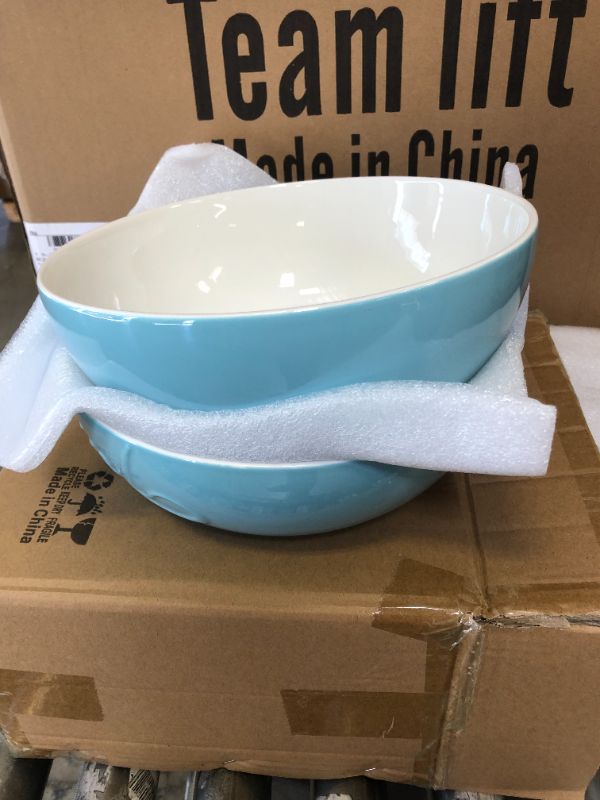 Photo 3 of DOWAN Porcelain Serving Bowls, 2.8 Quarts Large Salad Bowls, Pasta Bowl Set, Chip Resistant Ceramic, Microwave and Dishwasher Safe, Stackable, 9.5 Inches, Turquoise
 / 1 Case - 6 Sets of 2 - 12 Pcs Total