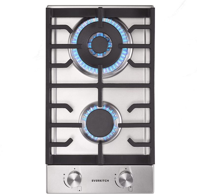 Photo 1 of 12 inch Gas Cooktop with 2 Italy Sabaf Burners, Built-in Gas Stovetop of 304 Stainless steel, Gas Hob NG/LPG Convertible, Gas Cooker with Thermocouple Protection
