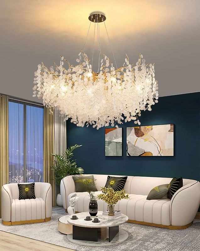 Photo 1 of 24''Inches Modern Crystal Chandeliers Lighting Ceiling Pendants Chandeliers Crystal Raindrop Hanging Lights Fixtures Branch Chandeliers Tassel 10-Lights Gold Light Living Room Foyer Entryway
