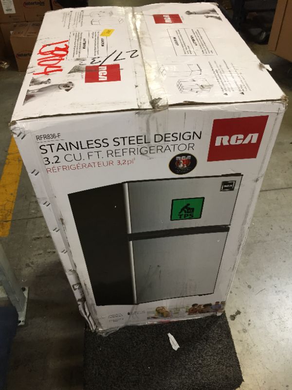 Photo 2 of RCA RFR836 3.2 Cu Ft 2 Door Fridge and Freezer, Stainless Steel
