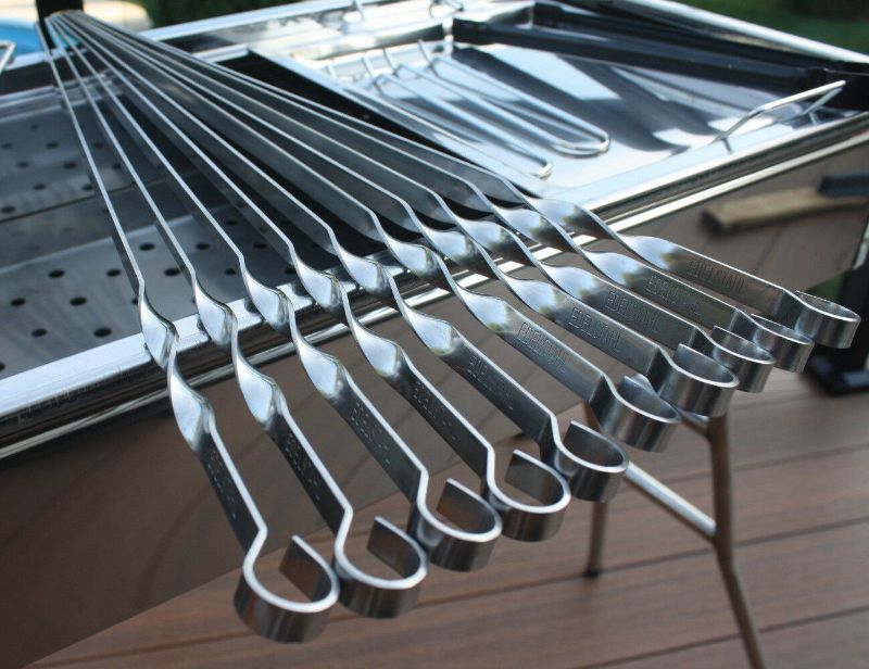 Photo 1 of 10 BBQ SKEWERS STAINLESS STEEL FLAT SHISH KEBAB KABOB SHASHLIK SHAMPUR BARBECUE