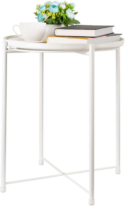 Photo 1 of 
danpinera End Table, Metal Side Table Small Outdoor Table Round Side Table with Removable Tray for Living Room Bedroom Balcony Patio and Office (Black)
Color:White