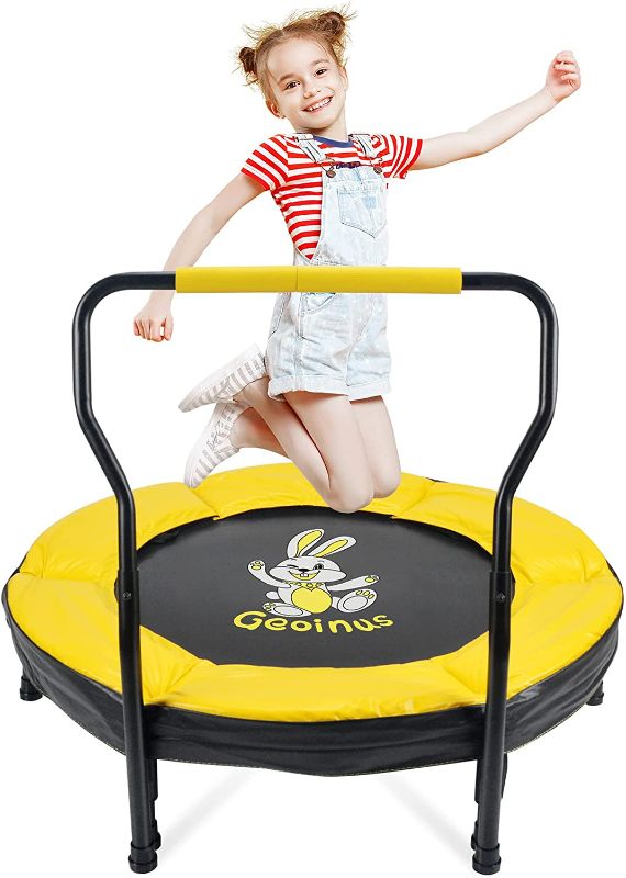 Photo 1 of Mini Trampoline for Kids with Bar Handle, 38” Spring Toddler Trampoline, Small Rebounder Trampoline with Safety Padded Cover for Play and Exercise Indoor/Outdoor/Garden/Home Gym Support 220LBS