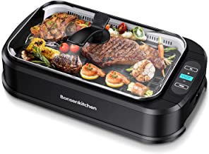 Photo 1 of Smokeless Indoor Grill, Bonsenkitchen Electric Grill Indoor with Tempered Glass Lid, Removable Non-Stick Grill & Griddle Plates, LED Smart Temperature Control, Smoke Free Design, 1500W (Blcak)