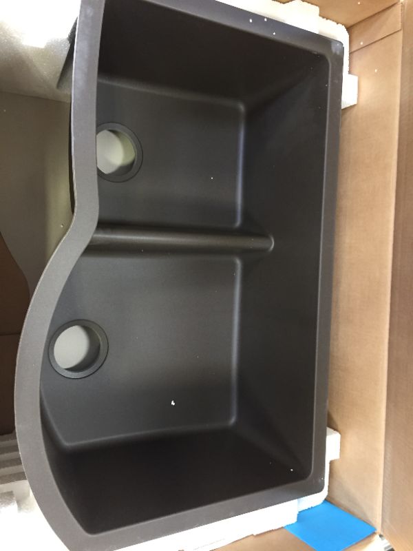 Photo 4 of Elkay Quartz Classic ELGHU3322RMC0 Mocha Offset 60/40 Double Bowl Undermount Sink with Aqua Divide