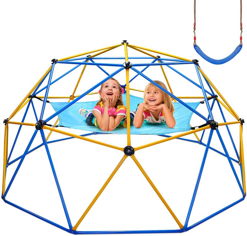 Photo 1 of Jugader Upgraded 10FT Climbing Dome with Canopy and Swing, Dome Climber for Kids 3 - 10, Weight Capability 800LBS, 3-Year Warranty, Rust and UV Resistant Steel