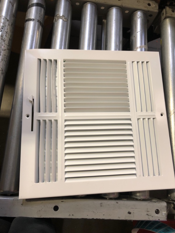 Photo 1 of 12"w X 12"h 4-Way AIR Supply Grille - Vent Cover & Diffuser - Flat Stamped Face - White [Outer Dimensions: 13.75"w X 13.75"h] Flat Stamped Steel 4 Way