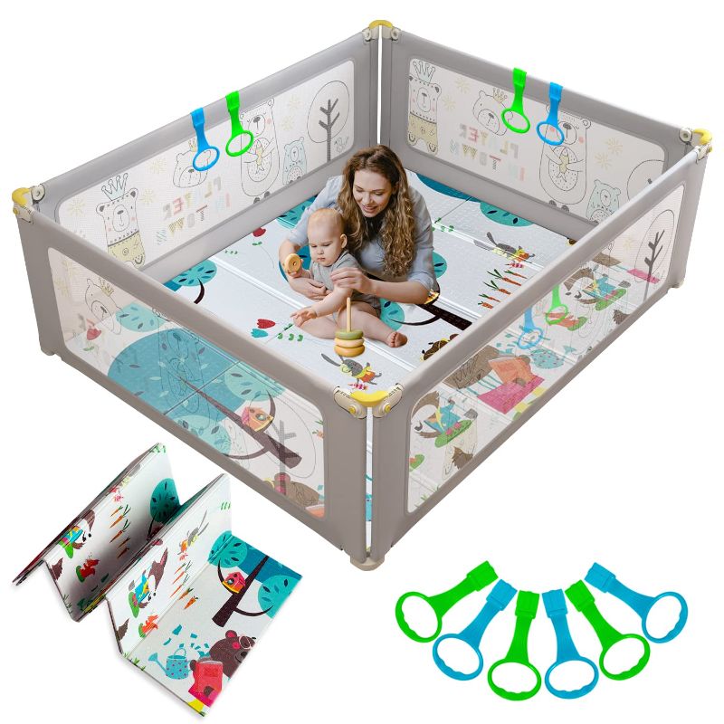 Photo 1 of Eillion 79x71 Inch Playpen with Mat for Babies and Toddlers, Extra Large Play Yard for Baby, Baby Play Area Fence Play Pen

