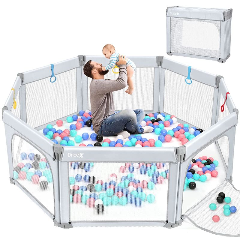 Photo 1 of Foldable Playpen, Baby Playpen Collapsible with Zipper Gates, Adjustable Shape & Size, Anti-Fall Baby Play Yards, Playpen for Babies and Toddlers
