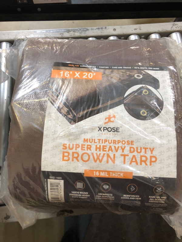 Photo 2 of 16' x 20' Super Heavy Duty 16 Mil Brown Poly Tarp Cover - Thick Waterproof, UV Resistant, Rip and Tear Proof Tarpaulin with Grommets and Reinforced Edges - by Xpose Safety