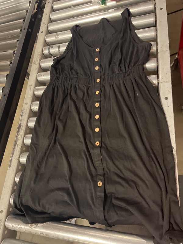 Photo 2 of Acelitt Womens Casual Sleeveless Button Down Elastic Waist Swing Dresses,X-Large D-black