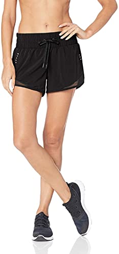 Photo 1 of Amazon Essentials Women's Standard-Fit Ruched Waistband Woven Running Short  Black, Medium