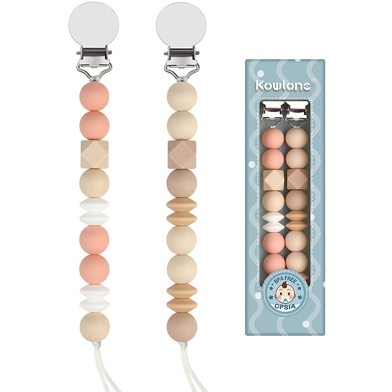 Photo 1 of Kowlone Pacifier Clips for Boys Girls Leash Holder for Baby Shower(Beige,Oatmeal)