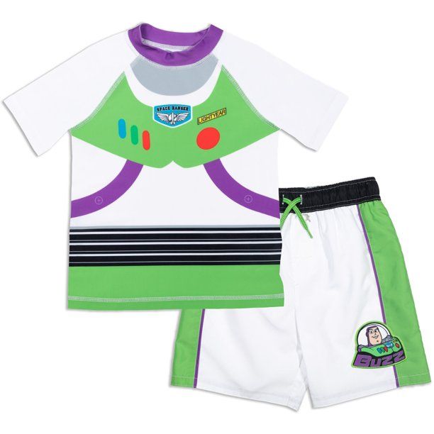 Photo 1 of Disney Pixar Pixar Toy Story Buzz Lightyear Toddler Boys Costume Rash Guard and Swim Trunks Outfit Set 4T