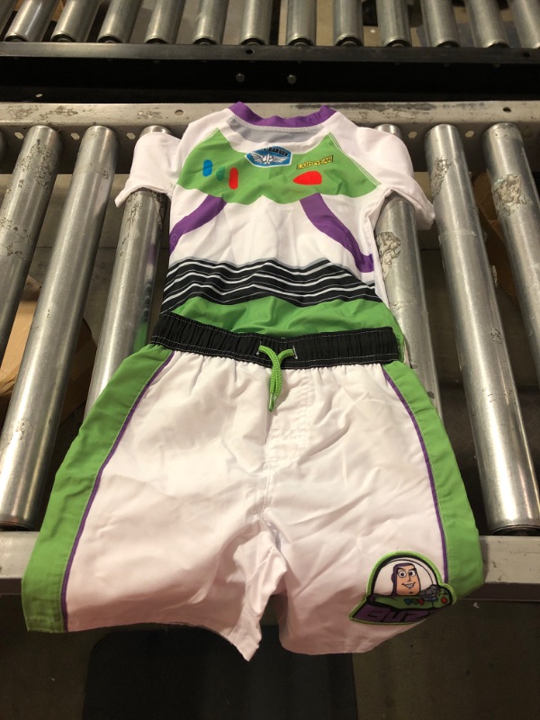 Photo 2 of Disney Pixar Pixar Toy Story Buzz Lightyear Toddler Boys Costume Rash Guard and Swim Trunks Outfit Set 4T