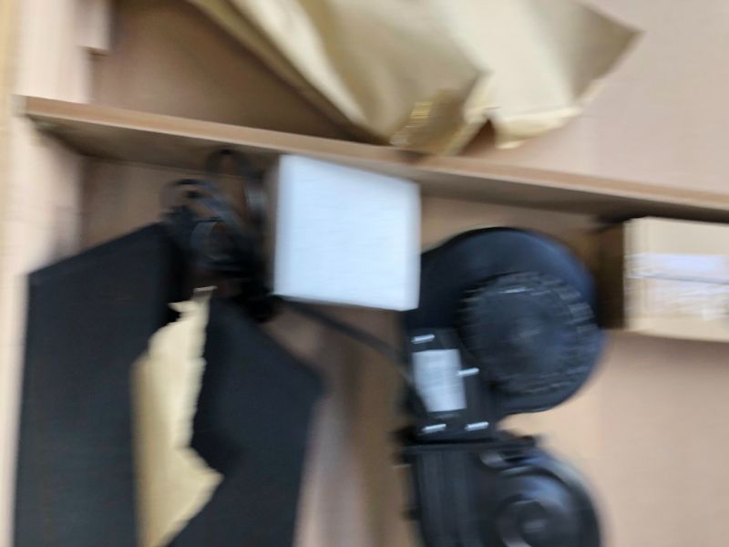 Photo 1 of American Legend Kirkwood 84” Air Powered Hockey Table with Rustic Wood Finish, K-Shaped Legs and Modern Design. Damage Wood Playing Surface as shown in pictures. Box packaging Damaged. 
