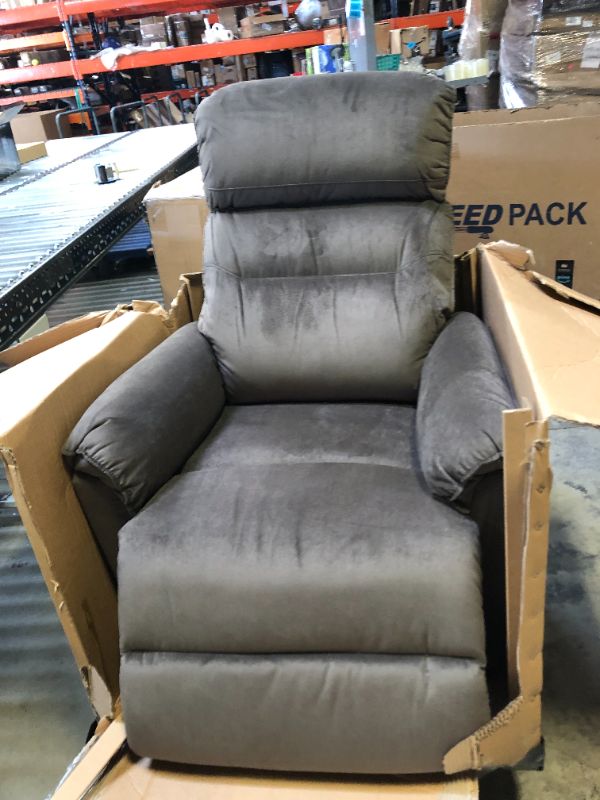 Photo 2 of Amazon Brand – Ravenna Home Pull Recliner with 360-Degree Swivel Glider, Living Room Chair, 32"W, Dark Grey. Box Packaging Damaged, Item is New. 
