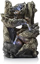 Photo 1 of Alpine Corporation 14" Tall Indoor/Outdoor Tiered Log Tabletop Fountain with LED Lights, Beige. Minor Use. Could Not Test Item, May Not Be Functional
