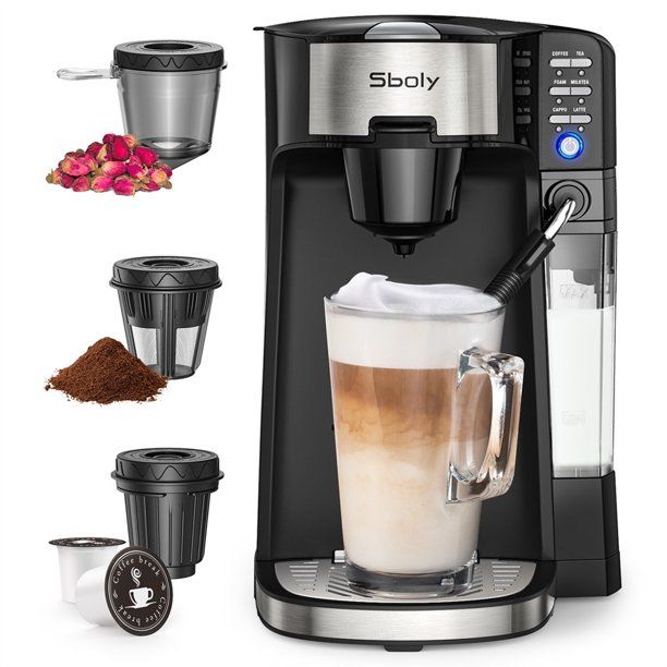 Photo 1 of Sboly 6 In 1 Coffee Machine, Compatible with K-Cup Pods & Ground Coffee, Compact Coffee Brewer with Dishwasher Safe Milk Frother, Single Serve Coffee/ Tea/ Latte/ Cappuccino Maker
