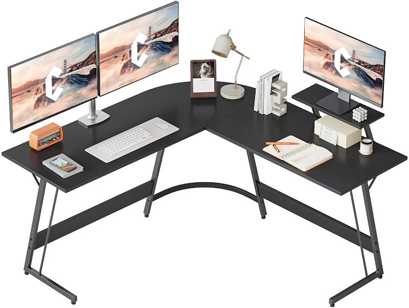 Photo 1 of Cubiker L Shaped Desk, Corner Computer Desk, L Desk with Monitor Stand, Home Office Study Writing Table Workstation for Small Spaces, Space-Saving,Black
