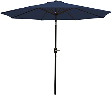 Photo 1 of 9 ft. Market Patio Umbrella with Brown Steel Pole in Navy Blue
