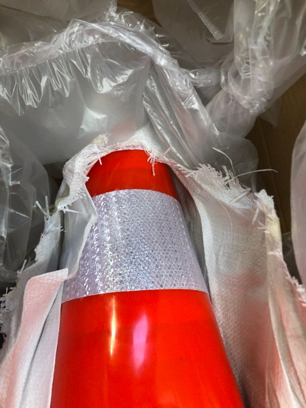 Photo 3 of [ 12 Pack ] 28" Traffic Cones PVC Safety Road Parking Cones Weighted Hazard Cones Construction Cones for Traffic Fluorescent Orange w/4" w/6" Reflective Strips Collar. Box Packaging Is Damaged, Item is New. 