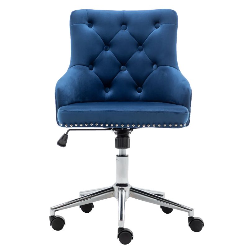 Photo 1 of Adjustable Velvet Navy Blue Tufted Leisure Chrome Nail Head Trim Upholstery Home Office Chair -- missing some hardware ---
