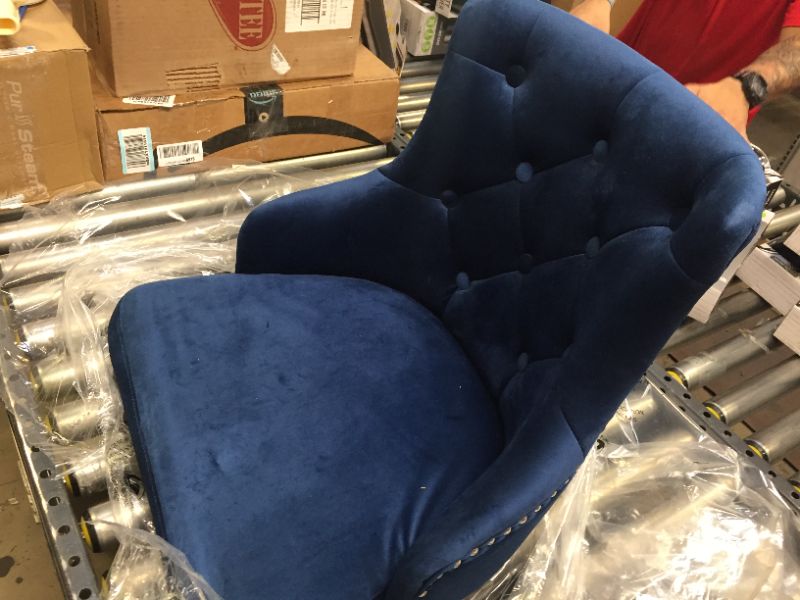 Photo 5 of Adjustable Velvet Navy Blue Tufted Leisure Chrome Nail Head Trim Upholstery Home Office Chair -- missing some hardware ---
