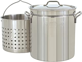 Photo 1 of Bayou Classic 1124 24-qt Stainless Stockpot w/ Lid And Basket Includes Vented Lid Perforated Stainless Steel Basket Perfect For Steaming Boiling and Frying - Size: 24 quart. Minor Use.


