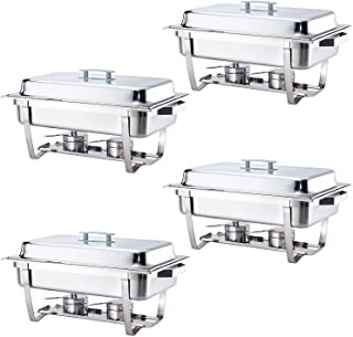 Photo 1 of ALPHA LIVING 70014-GRAY 4 Pack 8QT Chafing Dish High Grade Stainless Steel Chafer Complete Set, 8 QT, Alpine Gray Handle. Scratches and Scuffs, Missing some fuel holders, Box Packaging Damaged.
