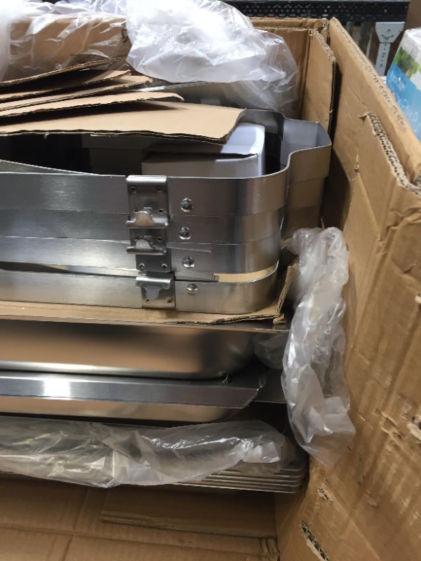 Photo 6 of ALPHA LIVING 70014-GRAY 4 Pack 8QT Chafing Dish High Grade Stainless Steel Chafer Complete Set, 8 QT, Alpine Gray Handle. Scratches and Scuffs, Missing some fuel holders, Box Packaging Damaged.
