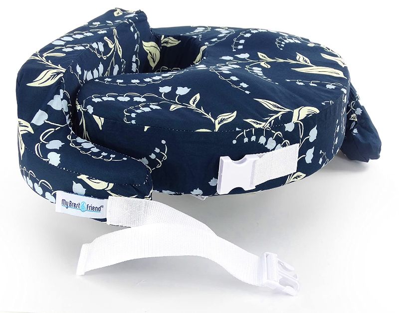 Photo 1 of My Brest Friend Original Nursing Pillow for Breastfeeding, Nursing and Posture Support with Pocket and Removable Slipcover, Navy Bluebells
