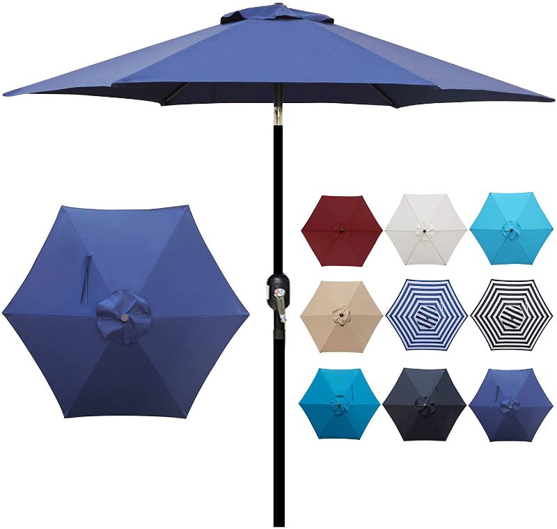 Photo 1 of Blissun 7.5 ft Patio Umbrella, Yard Umbrella Push Button Tilt Crank (Navy Blue)
