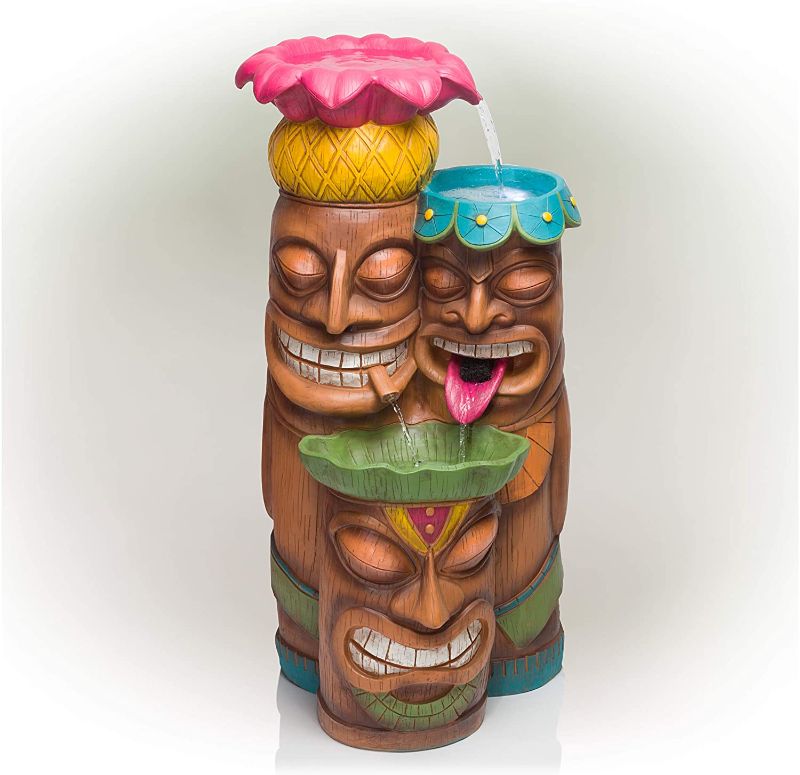 Photo 1 of Alpine Corporation 35" Tall Outdoor 3-Tier Tiki Head Waterfall Fountain Yard Art Décor, Multicolor
