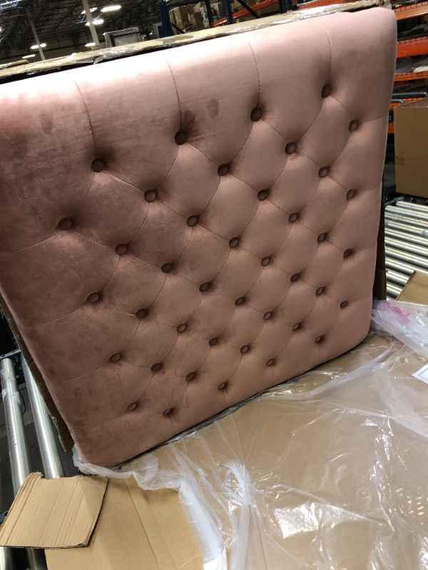 Photo 2 of 24KF Large Square Upholstered Tufted Button Velvet Ottoman Coffee Table , Large Footrest Bench with Golden Caters Rolling Wheels-Blush/Golden
