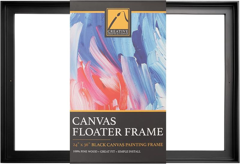 Photo 1 of 24"x36" Creative Crafts and Canvas Floater Frames for Paintings - Wood Panel Floating Frame with Pre-Drilled Holes, Wall Art Decor for Finished Canvases, Oil Painting, Customized Artwork, Black
