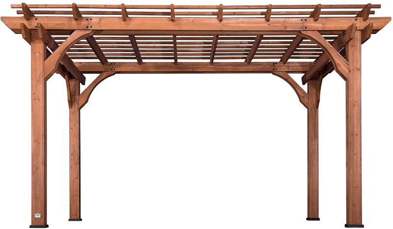 Photo 1 of Backyard Discovery 14 ft. x 10 ft. All Cedar Wooden Traditional Pergola with Multi-Level Trellis Roof and 5-1/2 Inch Cedar Posts
