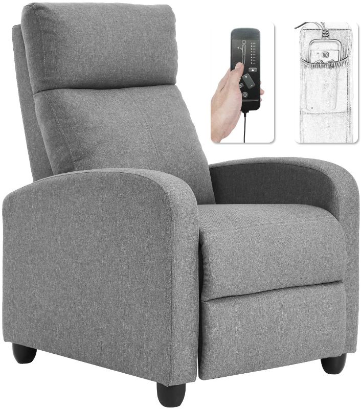 Photo 1 of Recliner Chair for Living Room Winback Single Sofa Massage Recliner Sofa Reading Chair Home Theater Seating Modern Reclining Chair Easy Lounge with Fabric Padded Seat Backrest (Grey)
