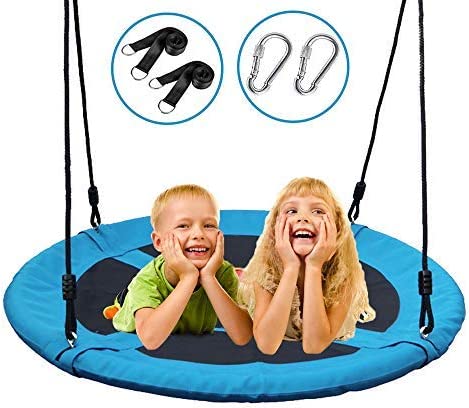 Photo 1 of Dooke 700 lb Saucer Tree Swing for Kids 40 Inch 900D Oxford with Waterproof Frame and 2 Hanging Straps (Blue)
