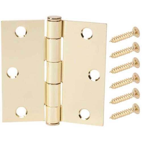 Photo 1 of Everbilt 14989 3 in. Satin Brass Square Corner Door Hinge pack of 12
