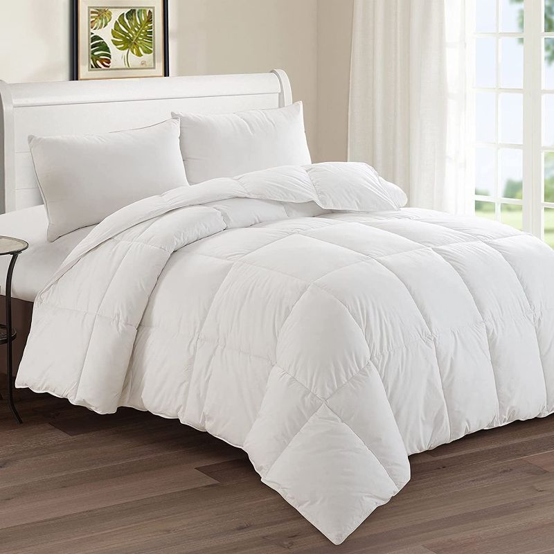 Photo 1 of APSMILE Feather Down Comforter King Size - 650 Fill Power Medium Warm 100% Organic Cotton Cover Goose Feather Down Duvet Insert for All Seasons (106x90, Ivory White)
