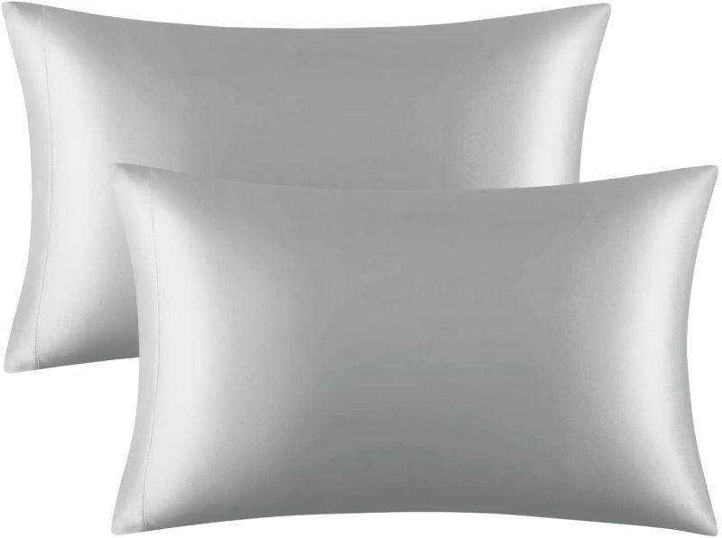 Photo 1 of EXQ Home Satin Pillowcase for Hair and Skin,Grey Pillow Cases King Size Pillow Case Set of 2 Satin Pillow Covers with Envelope Closure Silver Grey (20x40 inches) - KING 
