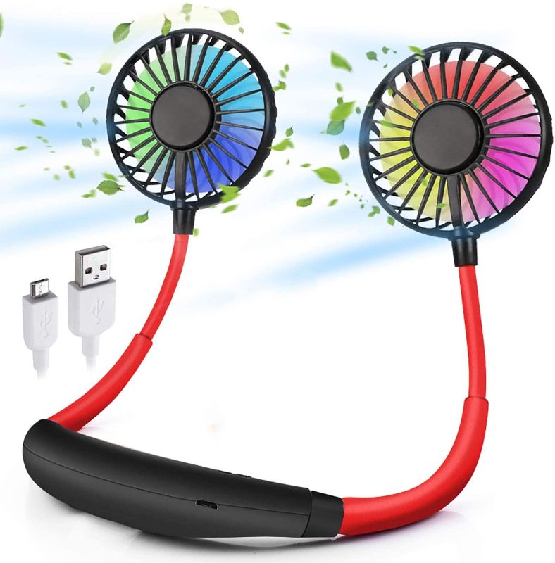 Photo 1 of Amposei Neck Fan, Upgraded Version Portable Fan Hand Free Small Personal Mini USB Fan Rechargeable 3 Speeds 360 Degree Adjustable with LED Light & Aromatherapy Wearable Fan for Sports Travel Outdoor
