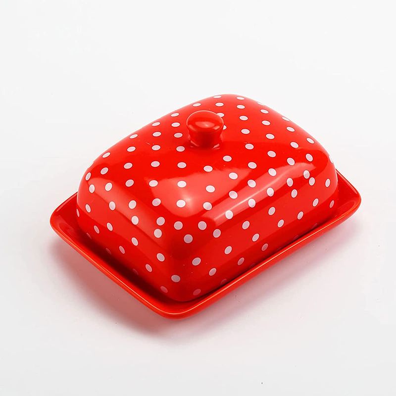 Photo 1 of Butter Dish with lid - Ceramics Butter Container Perfect for East West Coast Butter, Ideal Gift for family & friends (Red)
