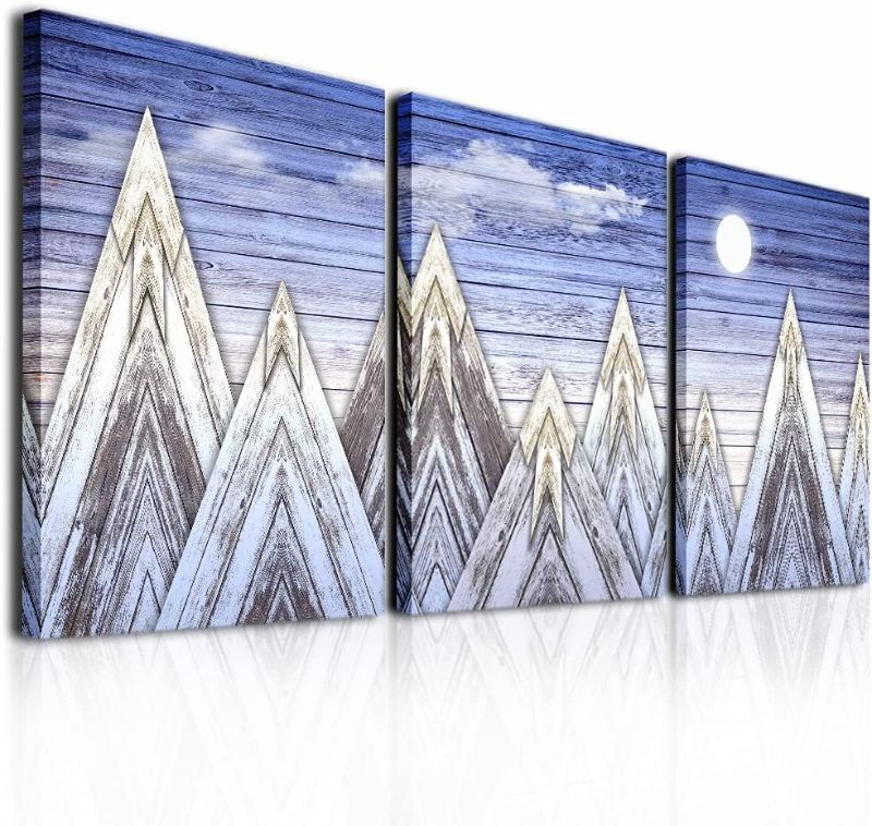 Photo 1 of Fashion Abstract Wall Decor for Living Room Bedroom Wall Art Paintings Blue Geometry Mountains Wall Artworks Pictures for Office Decoration,12x16 inch/Piece,3 Panels Bathroom Home Decorations Posters
