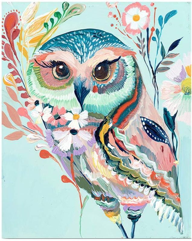 Photo 1 of DIY Paint by Numbers Kit for Adults - Blue Owl | Paint by Number Kit On Canvas for Beginners | Home Wall Decor | Pre-Printed Art-Quality Canvas 20” x 16”, 3 Brushes, Acrylic Paints
