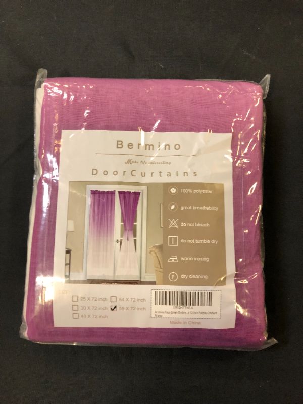 Photo 2 of Bermino Ombre French Door Curtains, Faux Linen Voile Rod Pocket Semi Sidelight Curtain for Living Room Patio Sliding Glass Door Window Set of 2 Panels 59 x 72 inch Purple Gradient
